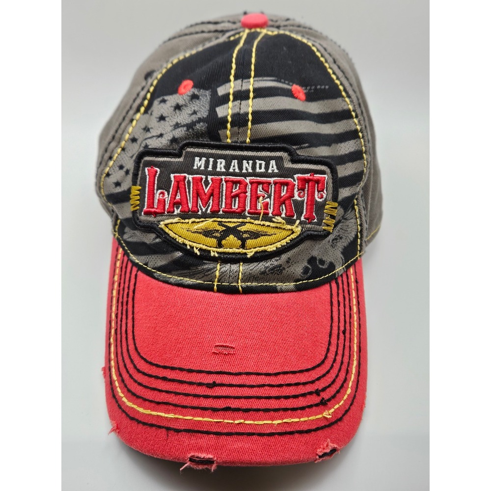 Miranda Lambert Distressed Baseball Cap Hat Red Grey Stars Stripes Concert Merch